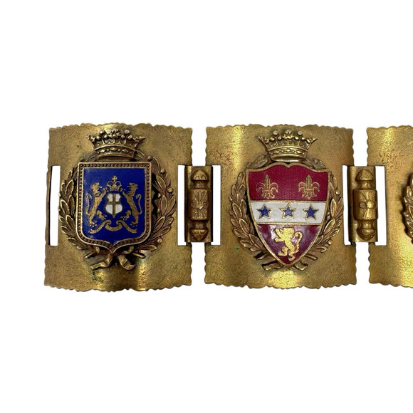 Vintage French WWII Brass Enamel Coat of Arms Link Bracelet 6.75” Approx Shield - Picture 10 of 12